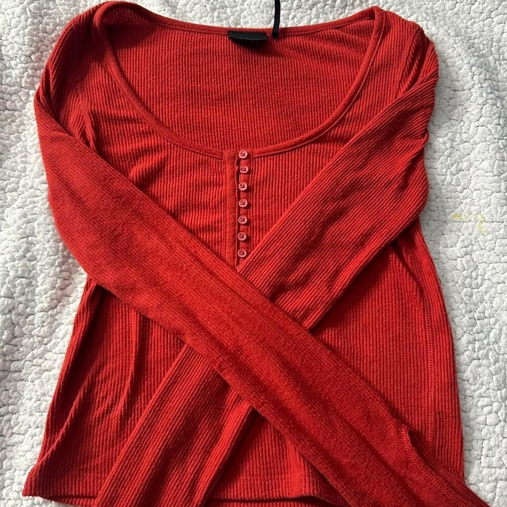 Urban Outfitters Red Scoop Neck Long Sleeve Small